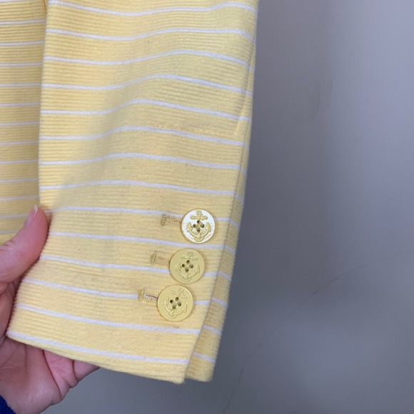 Talbots Yellow/White Stripe Cotton Blend Blazer Anchor Embossed Button Size L - Picture 7 of 16